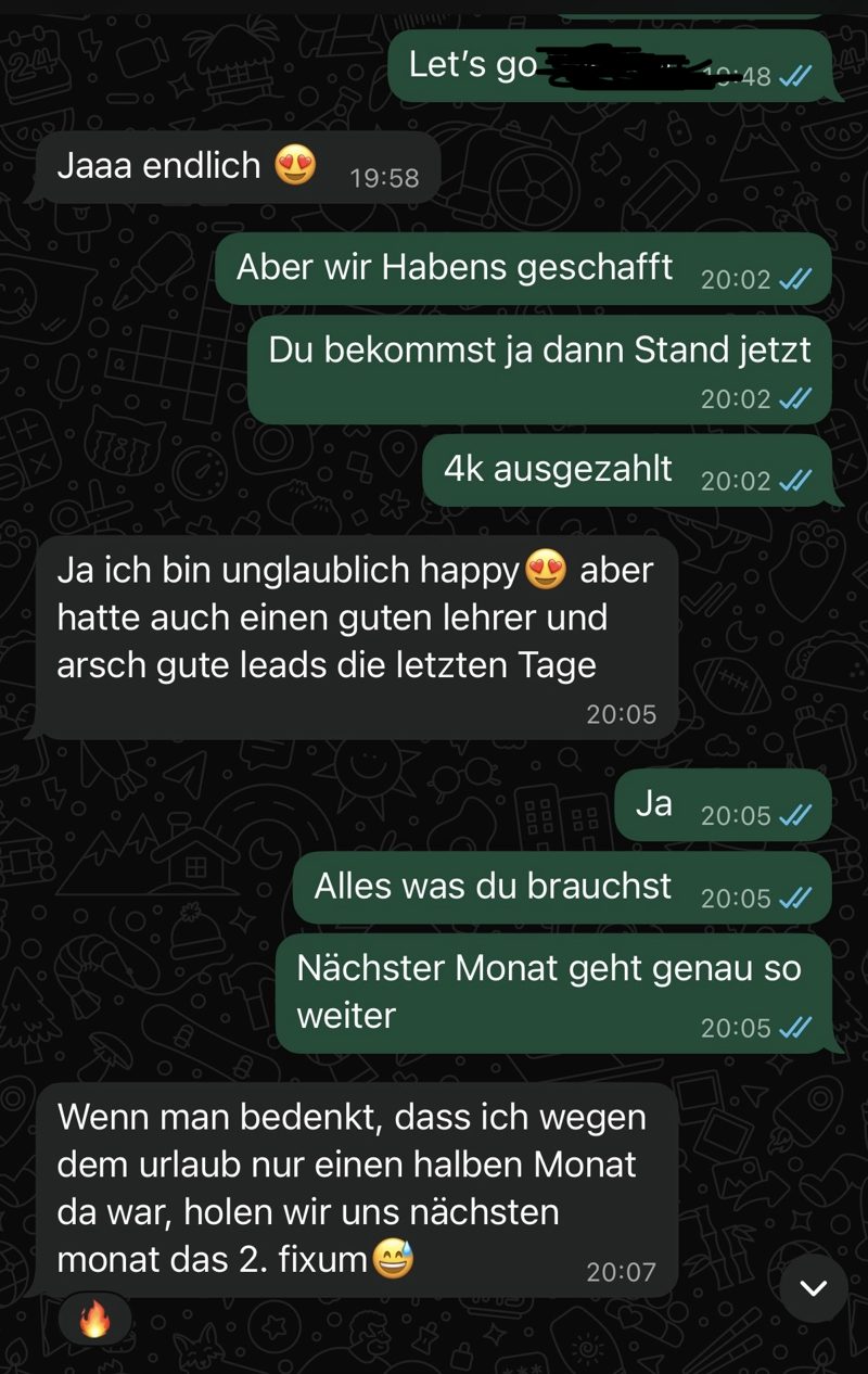 Chat mit einem Setter: 4.000 Euro ausgezahlt im ersten vollen Monat