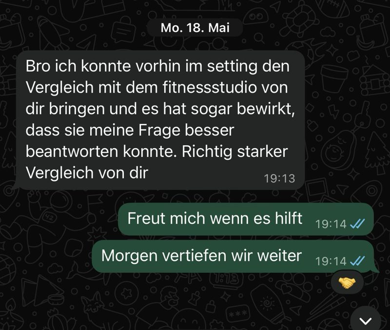 Chat mit einem Setter: Vergleich aus dem Training hat im Gespräch direkt gewirkt