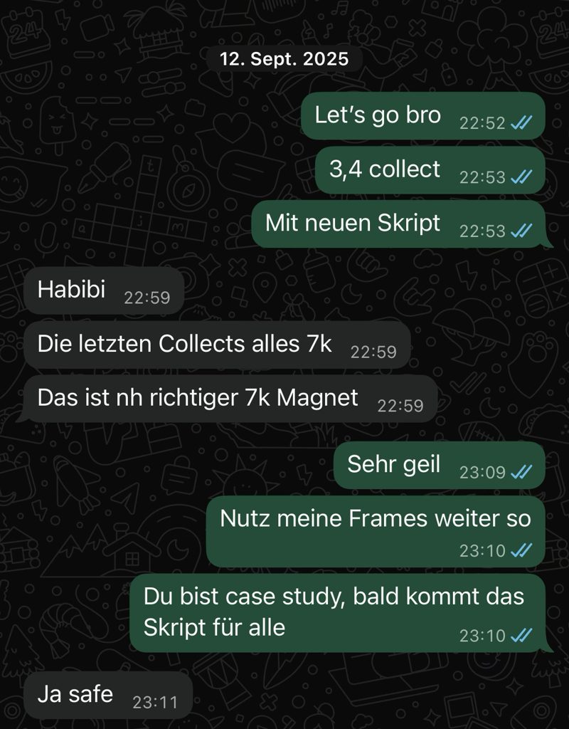 Chat mit einem Setter: 7.000 Euro Collects mit neuem Skript